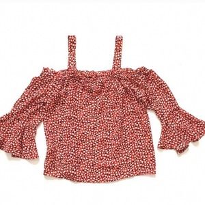 J. Crew Silk Heart Print Cold-Shoulder Top